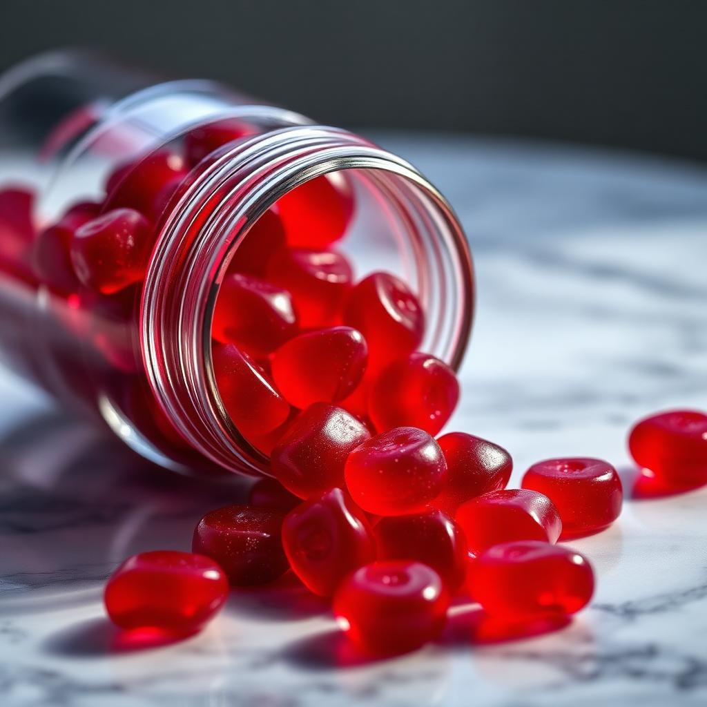 Close-up of LipoMeltX berry gummies